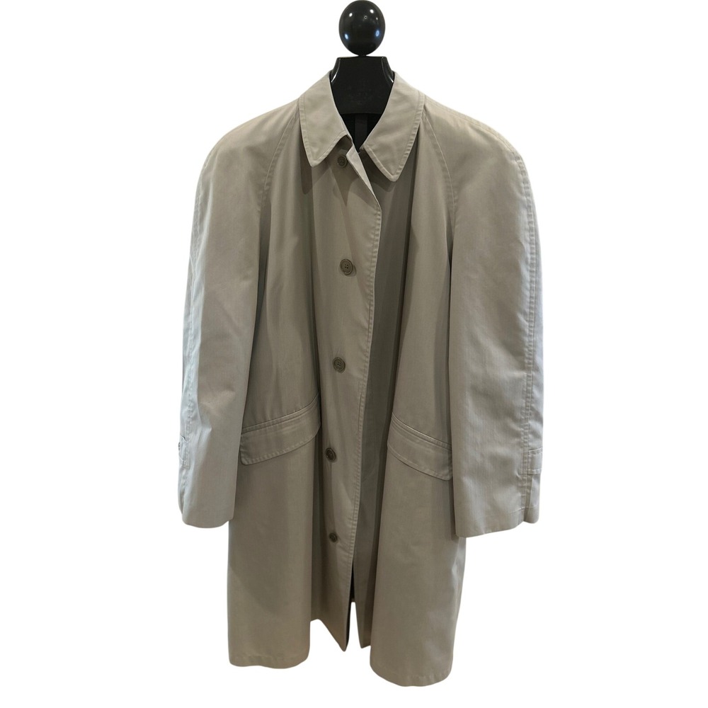 London Fog Corinth Cloth Mens Tan Trench Coat Rain Jacket 44 Reg Plaid Lining